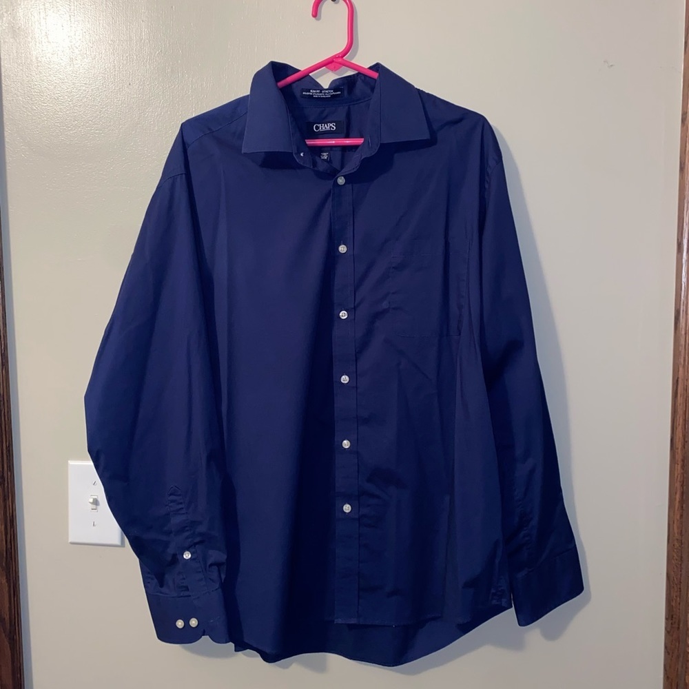 navy chaps long sleeve button down shirt